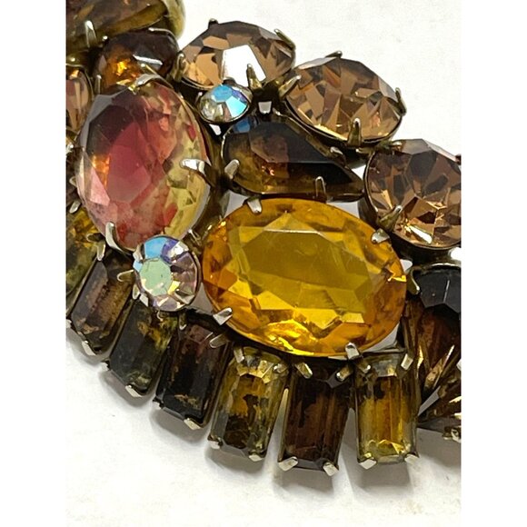 Kramer Amber And Aurora Borealis Rhinestone Brooch - Picture 2 of 9